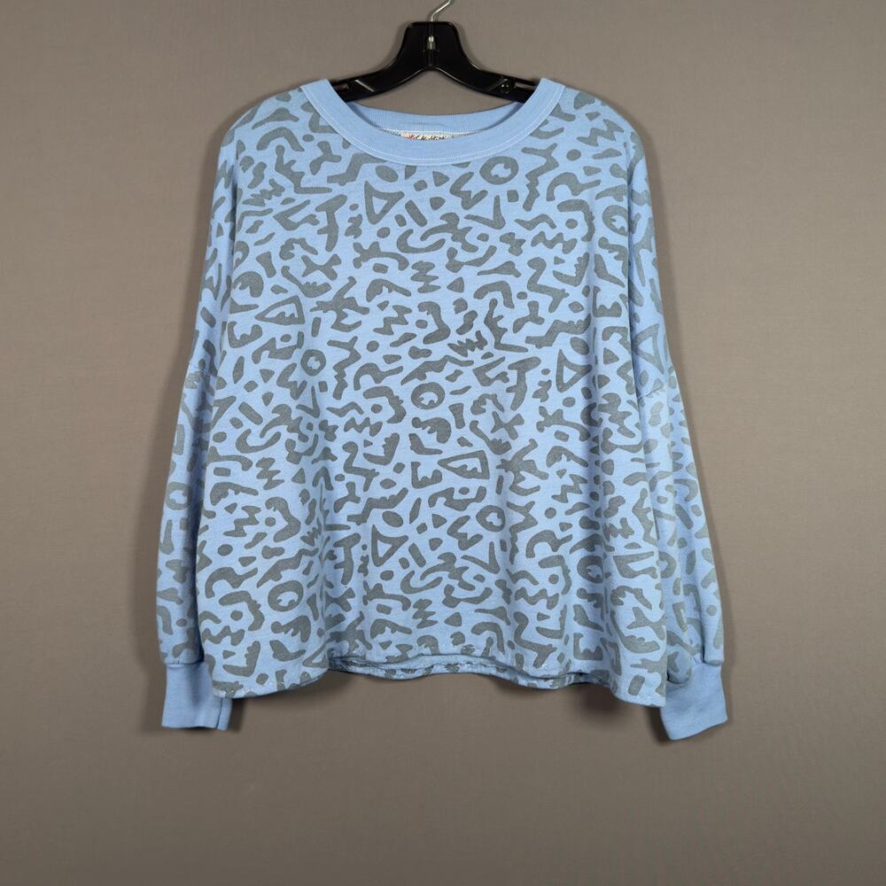 JULIE GIRL Vintage Blue All Over Faded Leopard Print Sweatshirt Size L Large
